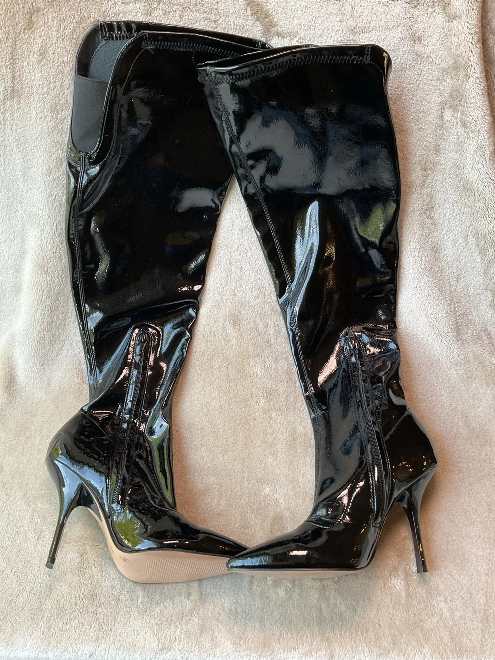 Black Patent Knee-High Stiletto Boots - Women's Mix No. 6 Size 7.5